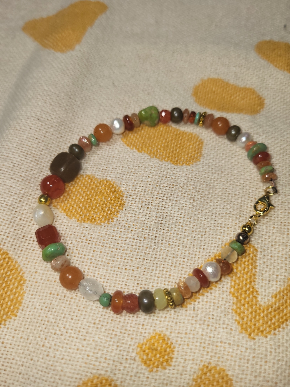 Multicolor Real Gemstone Bracelet - Gold Accents